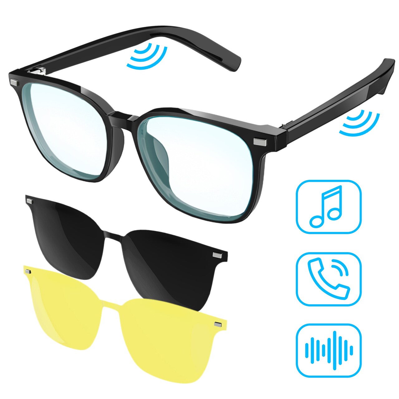 Polarized Bluetooth Smart Glasses w/ Microphone, Speakers, Blue Light Filter, Magnetic Lenses, 5hr Battery, Great for iPhone, Samsung, and Smart Phones